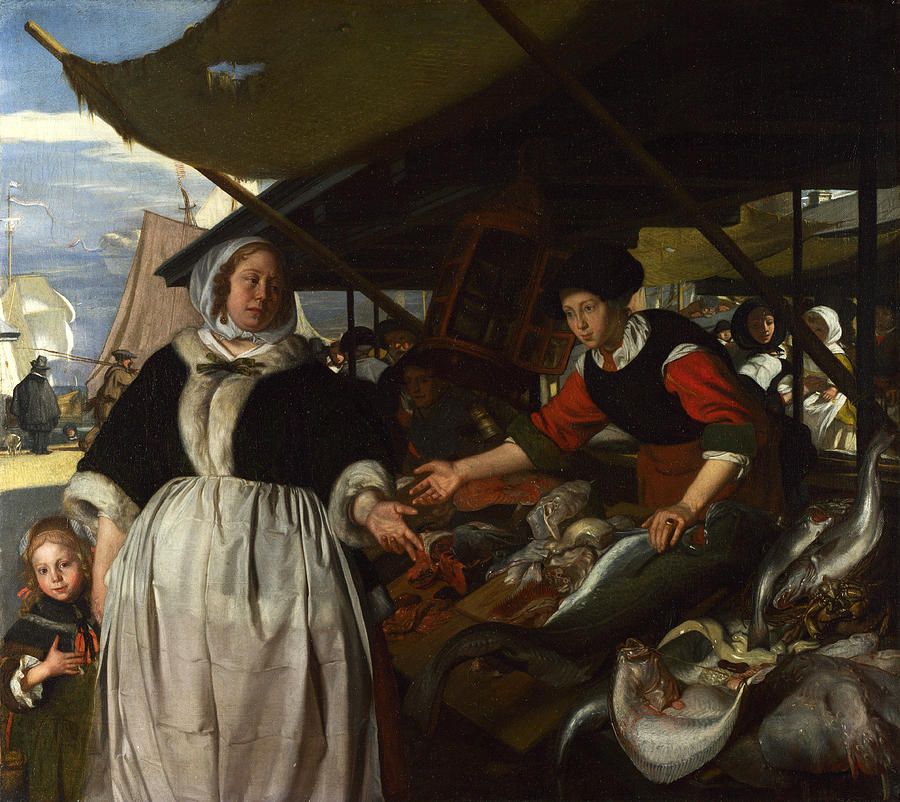 Adriana van Heusden and Daughter at the Fishmarket Painting by Emanuel de Witte