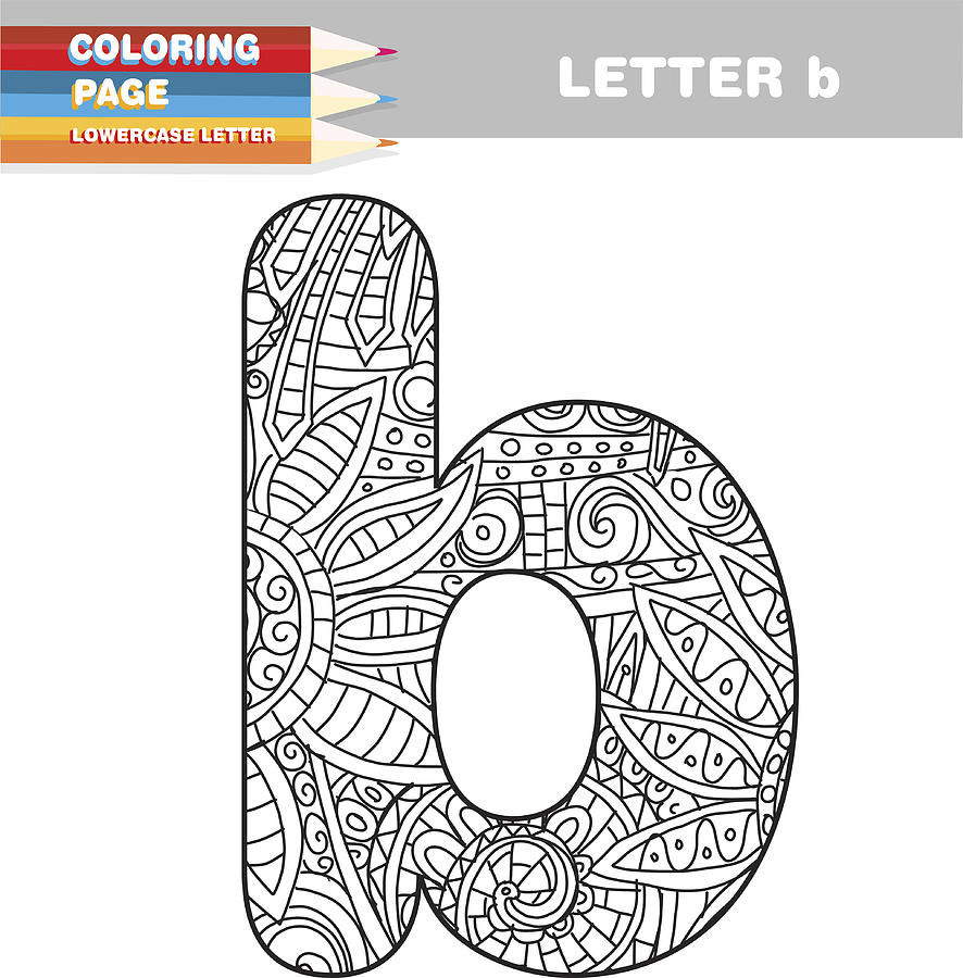 Adult Coloring book lower case letters hand drawn template Drawing by JDawnInk