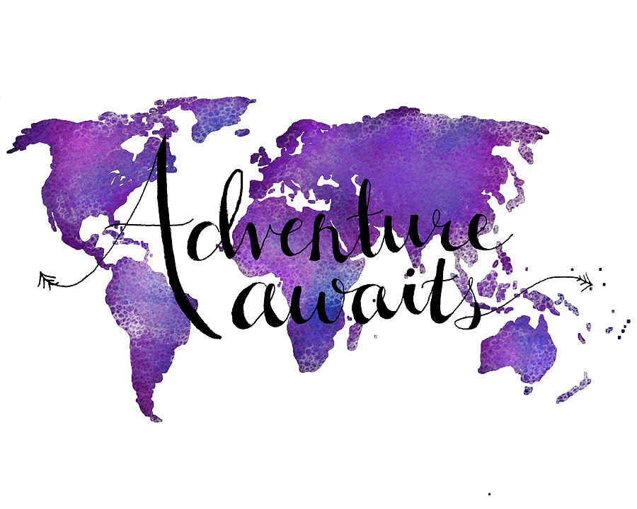 Map Digital Art - Adventure Awaits Purple by Michelle Eshleman