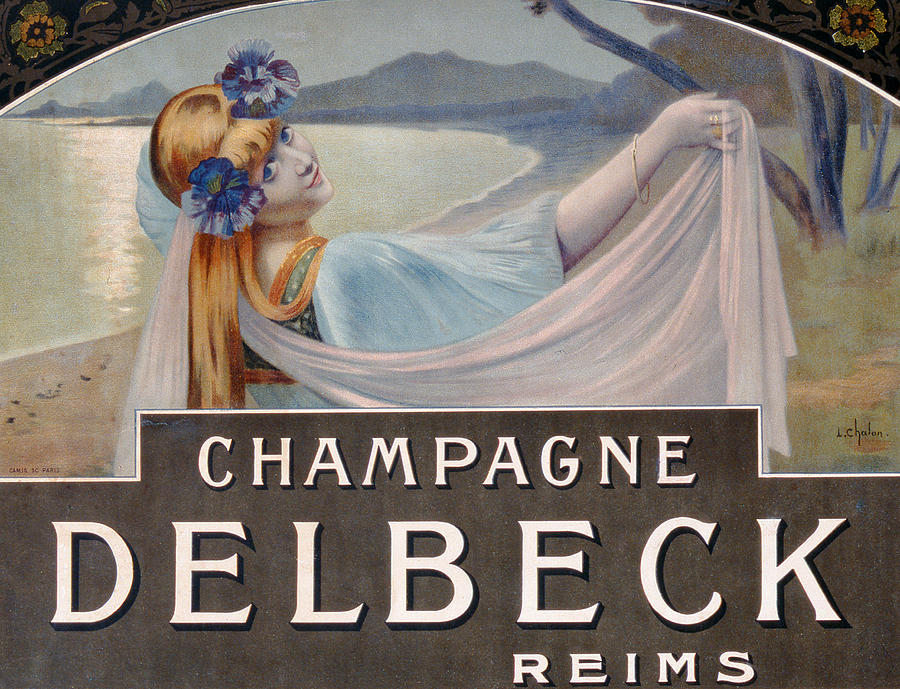Advertisement For Champagne Delbeck Drawing By Louis Chalon
