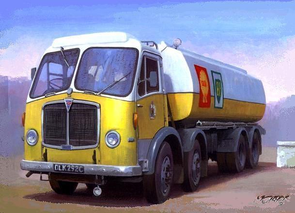 AEC fuel tanker. Painting by Mike Jeffries