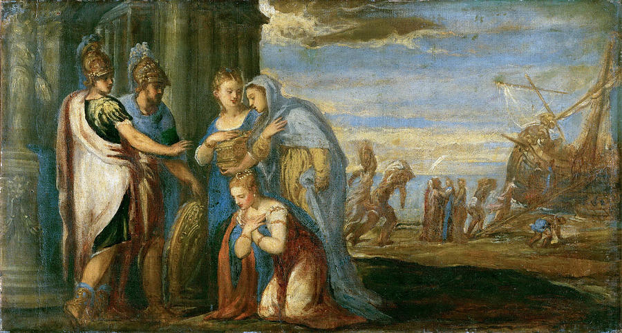 Aeneas Taking Leave Of Dido Painting by Andrea Schiavone