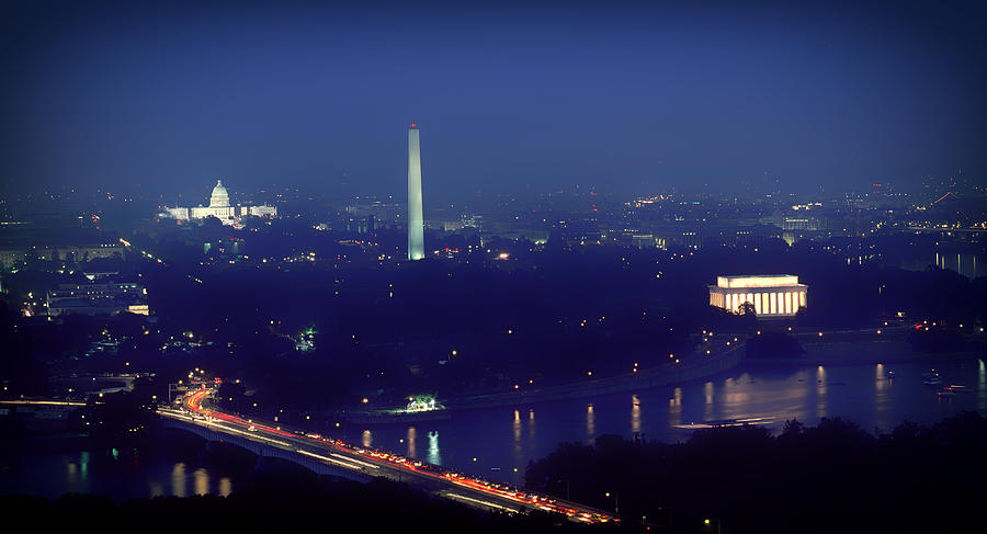 Aerial Night View of Washington DC Photograph by Mountain Dreams