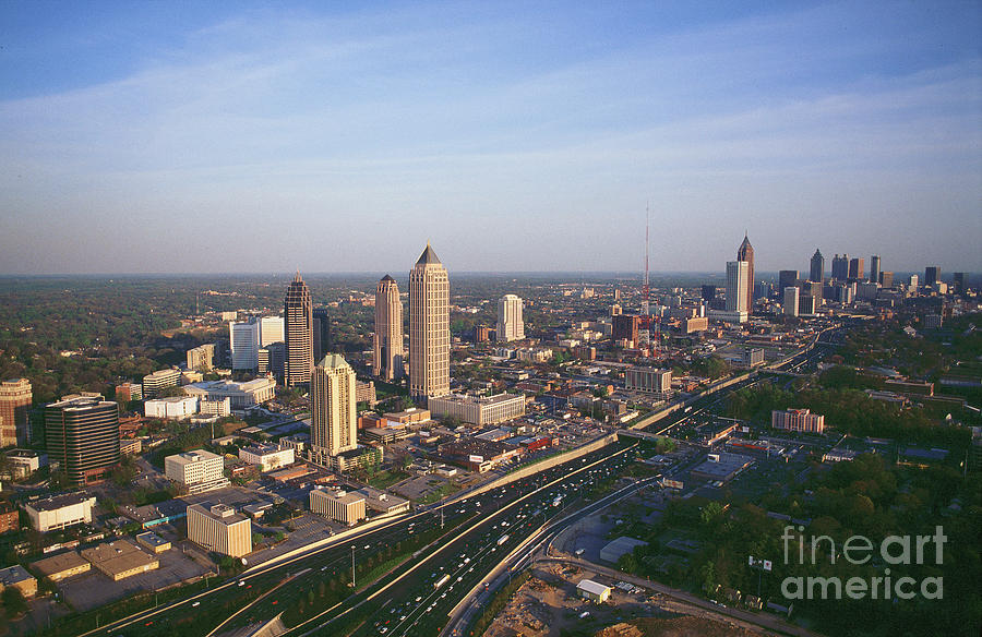 Aerial Of Downtown And Interstate 85, Ga Photograph by Adam Sylvester ...