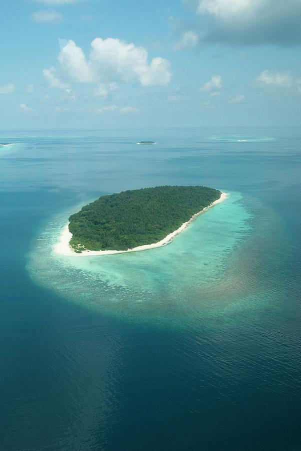 Aerial Of Finolhas Island In The Maldives Photograph by Scubazoo - Fine ...