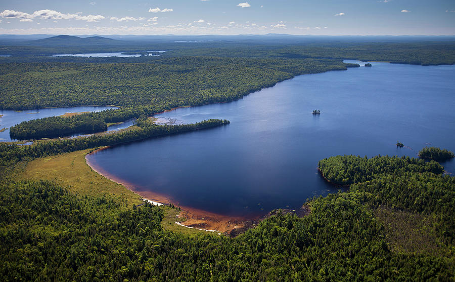 Aerial Of Lake And Lush Forest In Maine Photograph by Justin Lewis