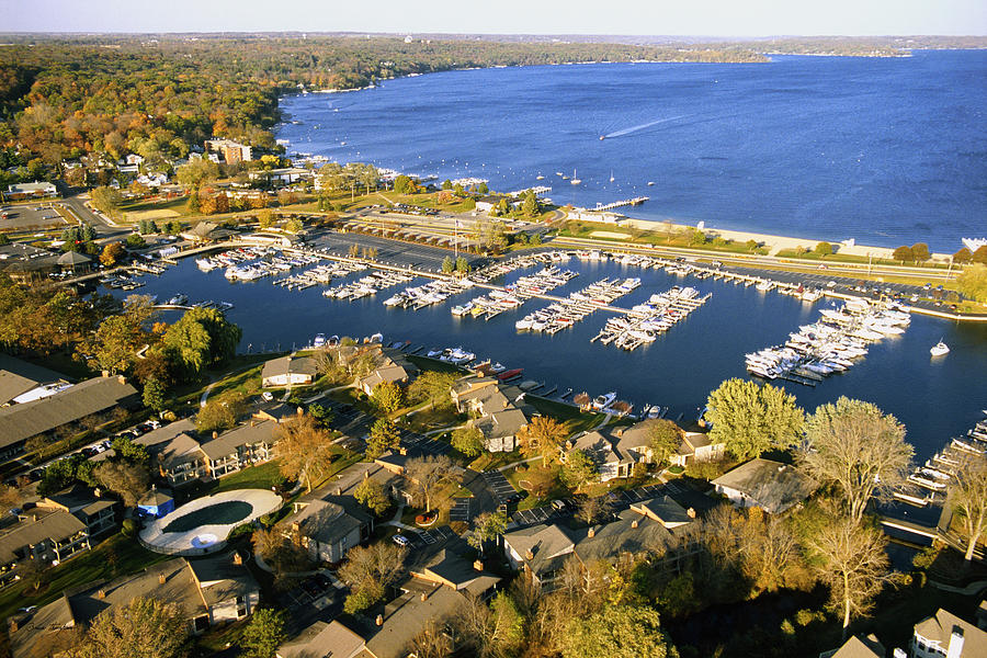 Boat Photograph - Aerial of The Abbey Harbor - Fontana Wisconsin by Bruce Thompson