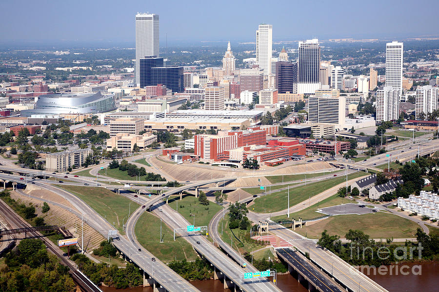 Aerial of Tulsa Oklahoma Skyline Photograph by Bill Cobb.