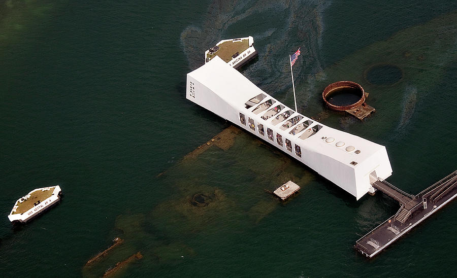 Aerial Of Uss Arizona Memorial Over Photograph by Lynn Gail Aerial Of Uss Arizona Memorial Over Photograph by Lynn Gail