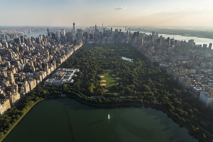 Aerial over Central Park looking at Manhattan Photograph by Nisian Hughes