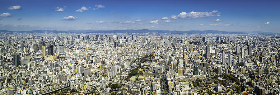 Aerial panorama over Osaka crowded cityscape skyscrapers and highways Japan Photograph by fotoVoyager