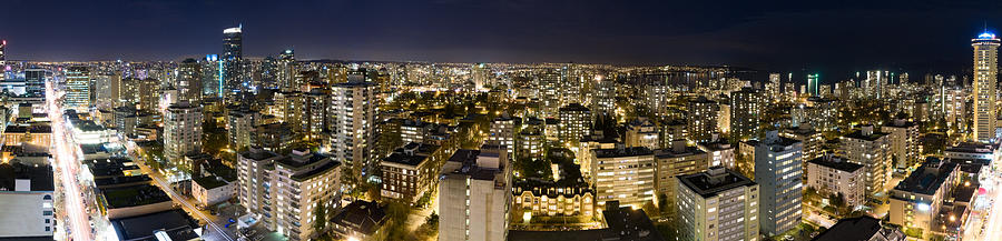 Aerial Panoramic View of Vancouver at Night (XXXL) Photograph by Chrisp0