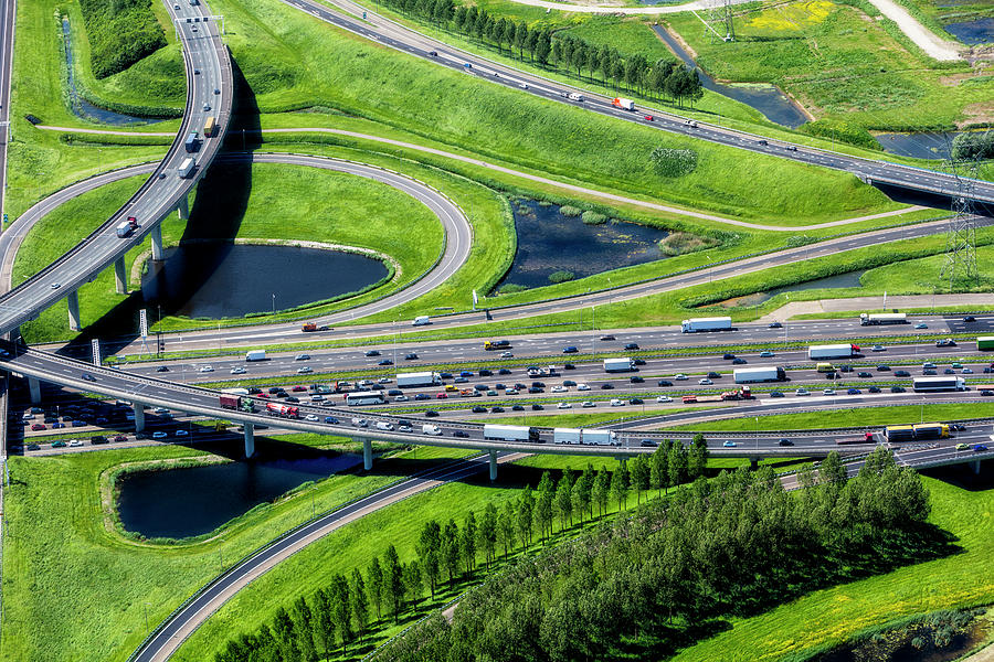 Car Photograph - Aerial Shot Of Highway Interchange by Opla