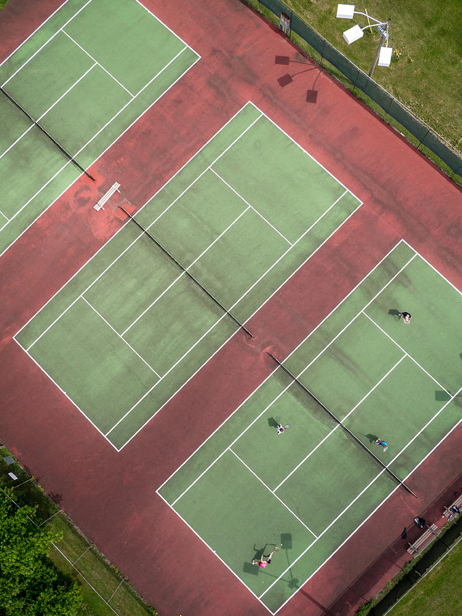 Abstract Photograph - Aerial Straight Down View of Tennis Courts by Rob Huntley
