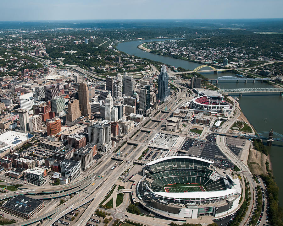 Great American Ball Park Photograph - Aerial View Cincinnati by Larry Bresk...
