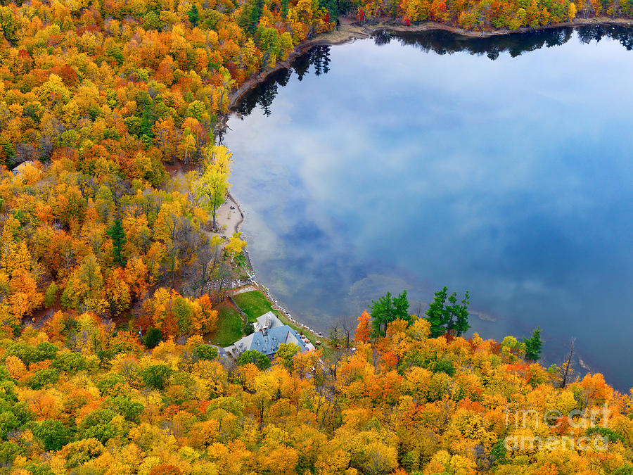 Aerial View of a Canadian Lake In the Fall Season Photograph by Laurent Lucuix
