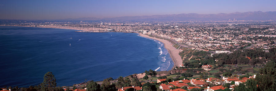 Beverly Hills Photograph - Aerial View Of A City At Coast, Santa by Panoramic Images