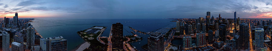 Architecture Photograph - Aerial View Of A City At Dusk, Lake by Panoramic Images