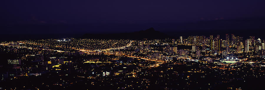 Aerial View Of A City Lit Up At Night Photograph by Panoramic Images ...