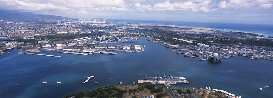 Honolulu Photograph - Aerial View Of A Harbor, Pearl Harbor by Panoramic Images