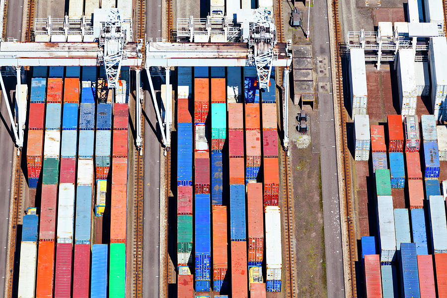 Crane Photograph - Aerial View Of A Large Container by Opla