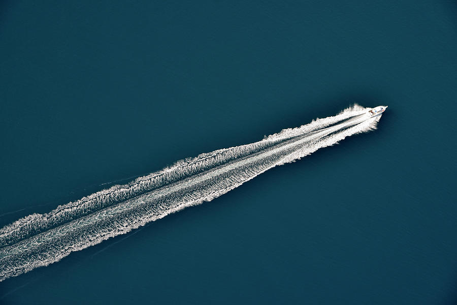 Aerial View Of A Speeding Motorboat On Photograph by Sami Sarkis