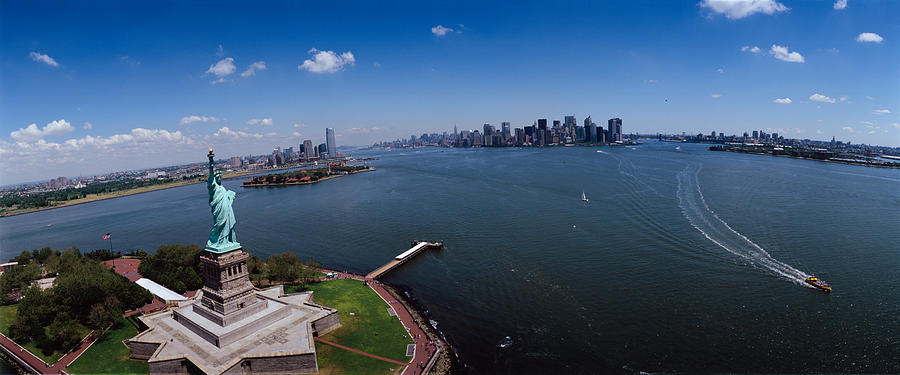 New York City Photograph - Aerial View Of A Statue, Statue by Panoramic Images