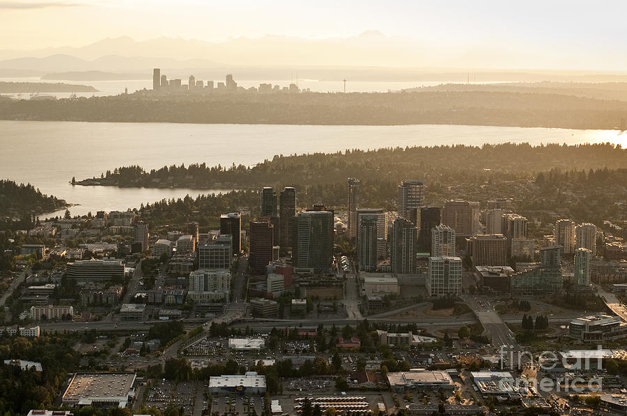 Aerial view of Bellevue skyline Photograph by Jim Corwin