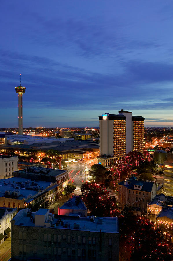 San Antonio Photograph - Aerial View Of Buildings Lit by Panoramic Images