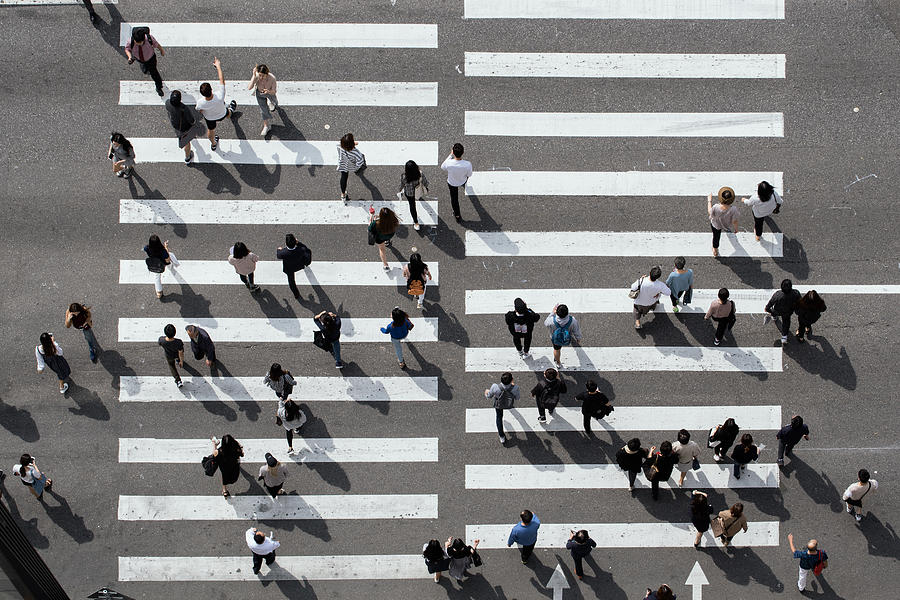 Aerial View of Busy Crosswalk with People, Seoul, Korea Photograph by LeeKyungJun / Imazins