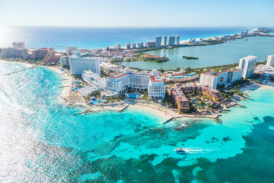 Aerial view of Cancun hotel zone, Mexico Photograph by Matteo Colombo