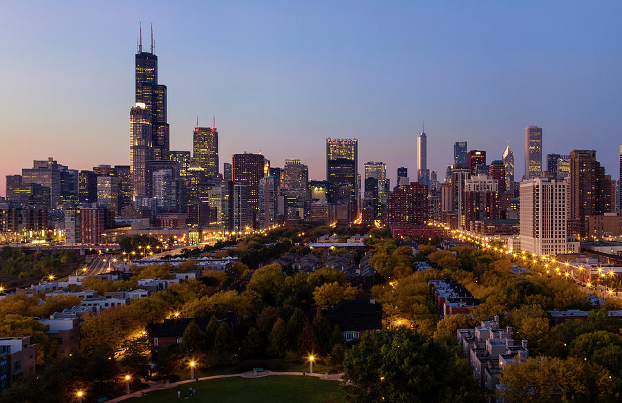 Aerial View Of Chicago At Dusk Photograph by Chrisp0 - Fine Art America