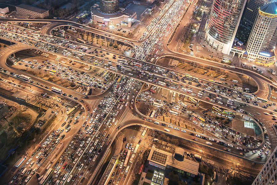 Aerial View of City Traffic Jam Photograph by Wenjie Dong