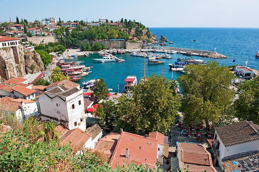 Aerial view of coastal line and port of Antalya, Turkey Photograph by Majaiva