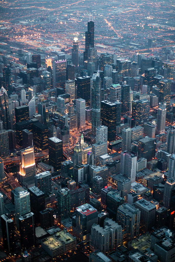 Aerial View Of Downtown Chicago At Dusk Photograph by Michael H