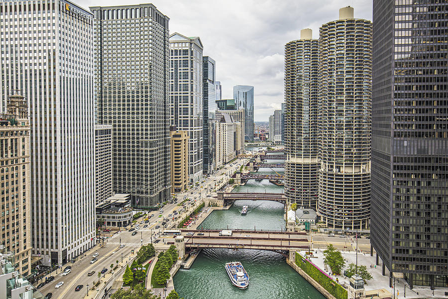 Aerial view of Downtown Chicago River Photograph by Xavierarnau