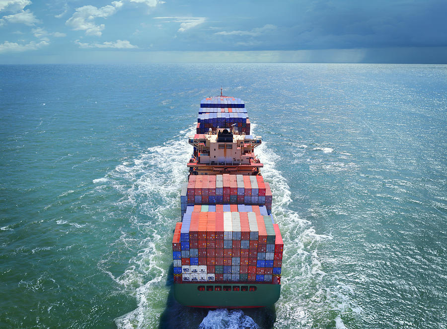 Aerial view of freight ship with cargo containers Photograph by Narvikk