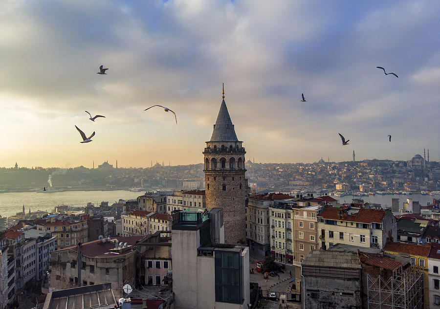 Aerial view of Galata Tower in Istanbul, Turkey Photograph by Ozgurdonmaz