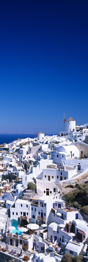 Architecture Photograph - Aerial View Of Houses In A Town, Oia by Panoramic Images