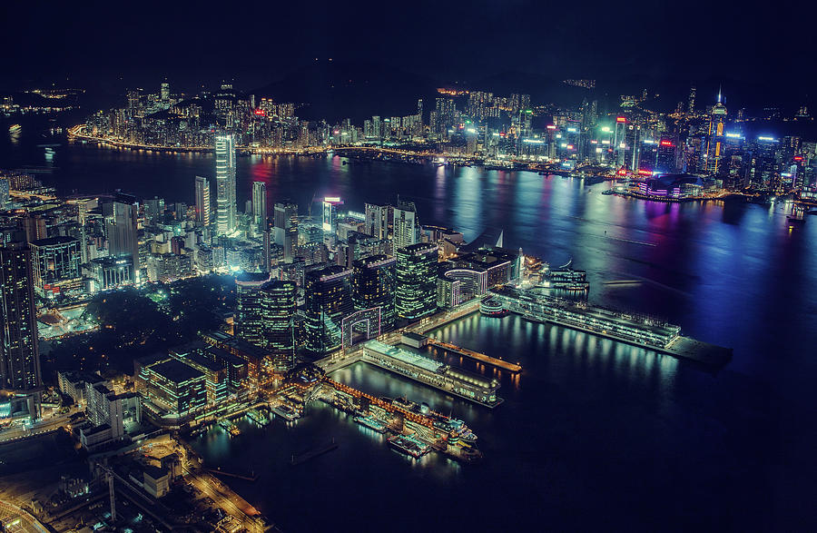 Aerial View Of Illuminated City Skyline Photograph by D3sign