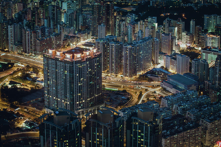 Aerial View Of Illuminated Cityscape At Photograph by D3sign