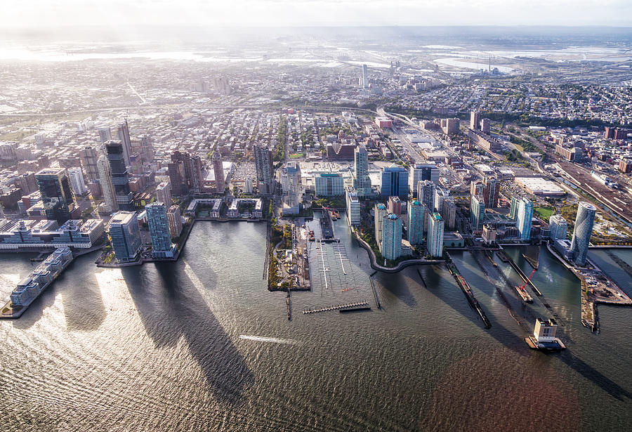 aerial view of Jersey City in front of Hudson river Photograph by Eloi_Omella