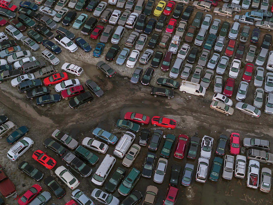 Car Photograph - Aerial View Of Junkyard With Lots by Peter Essick