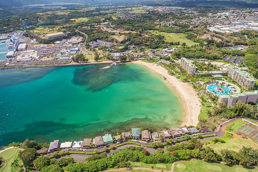 Aerial view of Kalapaki Beach Photograph by Pierre Leclerc Photography