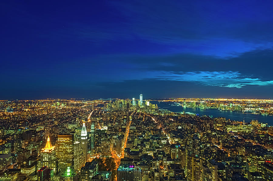 Aerial View Of Manhattan By Night, New Photograph by Cirano83