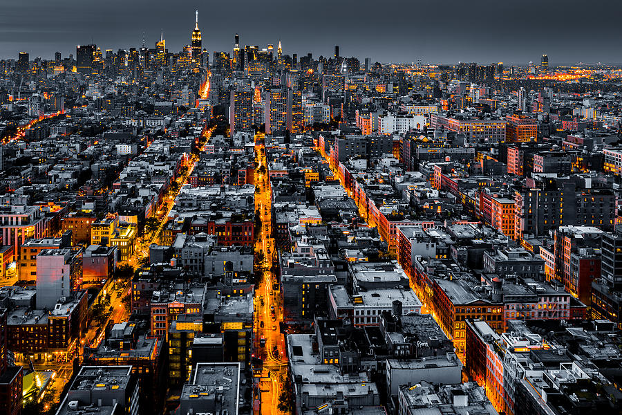Aerial view of New York City at night Photograph by Mihai Andritoiu