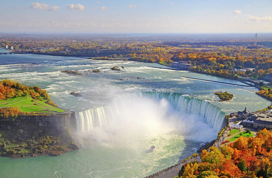Aerial View Of Niagara Falls In Autumn Photograph by Orchidpoet