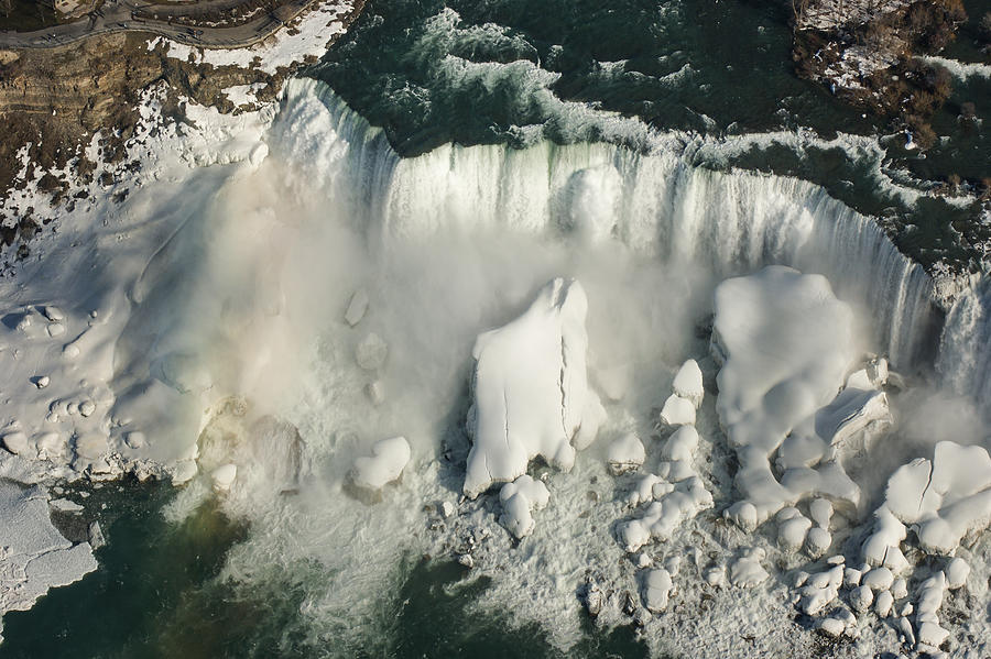 Aerial View of Niagara Falls with Snow and Ice Photograph by Georgia Mizuleva