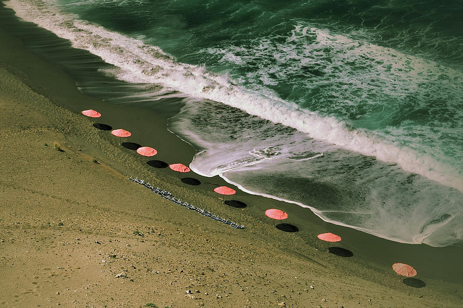 Aerial View Of Parasols On Beach With Photograph by Jeren (france)