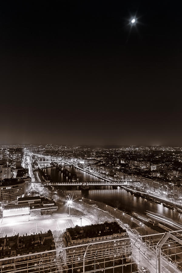 Architecture Photograph - Aerial View of Paris in the Night. Black and White by Francesco Rizzato